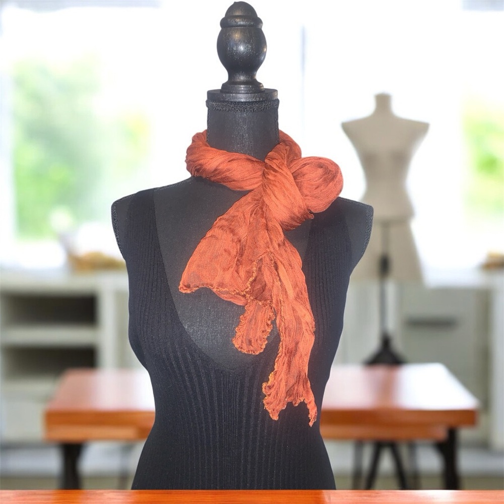 Vintage 90s Orange Accordion Scarf Sz 54”X10”